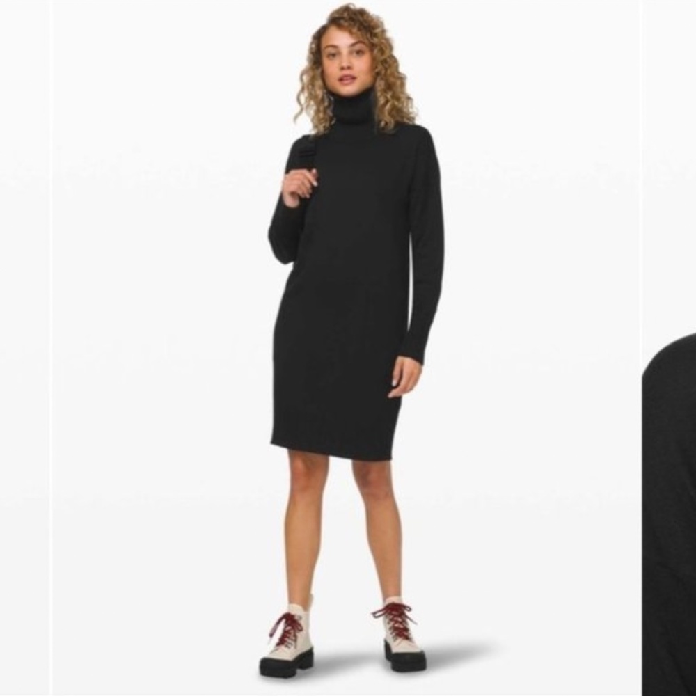 NEW Lululemon Softer Still Knit Sweater Dress Black Cashmere Blend XL Pocket - Picture 2 of 15